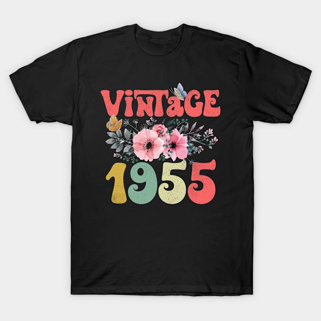 Vintage 1955 Floral Retro Groovy 68th Birthday T-Shirt by Kens Shop